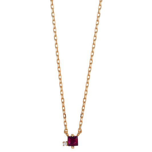 Collana Argento Zirconia 2 pietra rosa dorato 35-43 cm