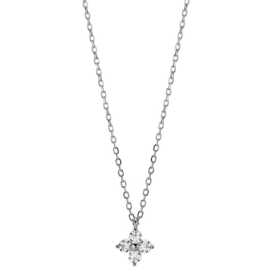 Collier Argent Zircone 4 Pierres Rhodié Fleur 40-45 cm