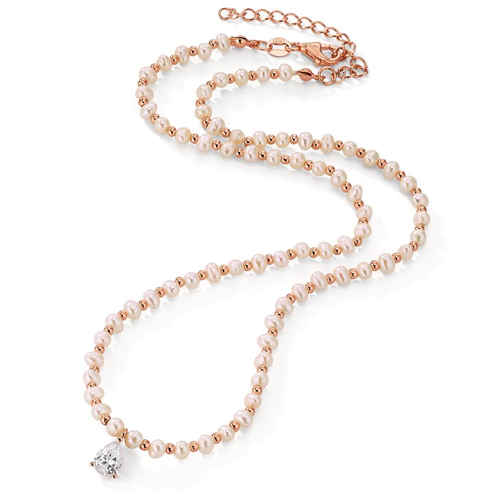 Collier Argent Zircone rosé Plaqué or perle d'eau douce 36-41 cm