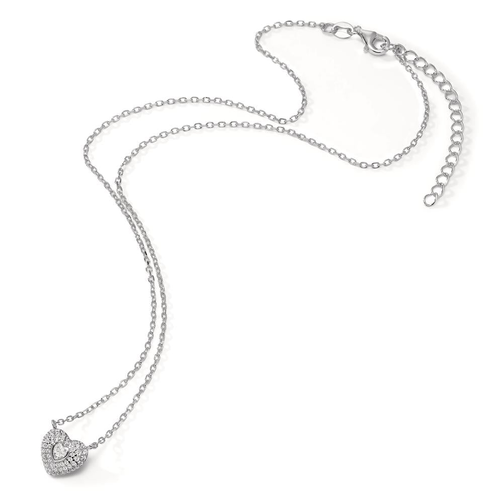 Collier Argent Zircone Rhodié Coeur 38-43 cm Ø10 mm