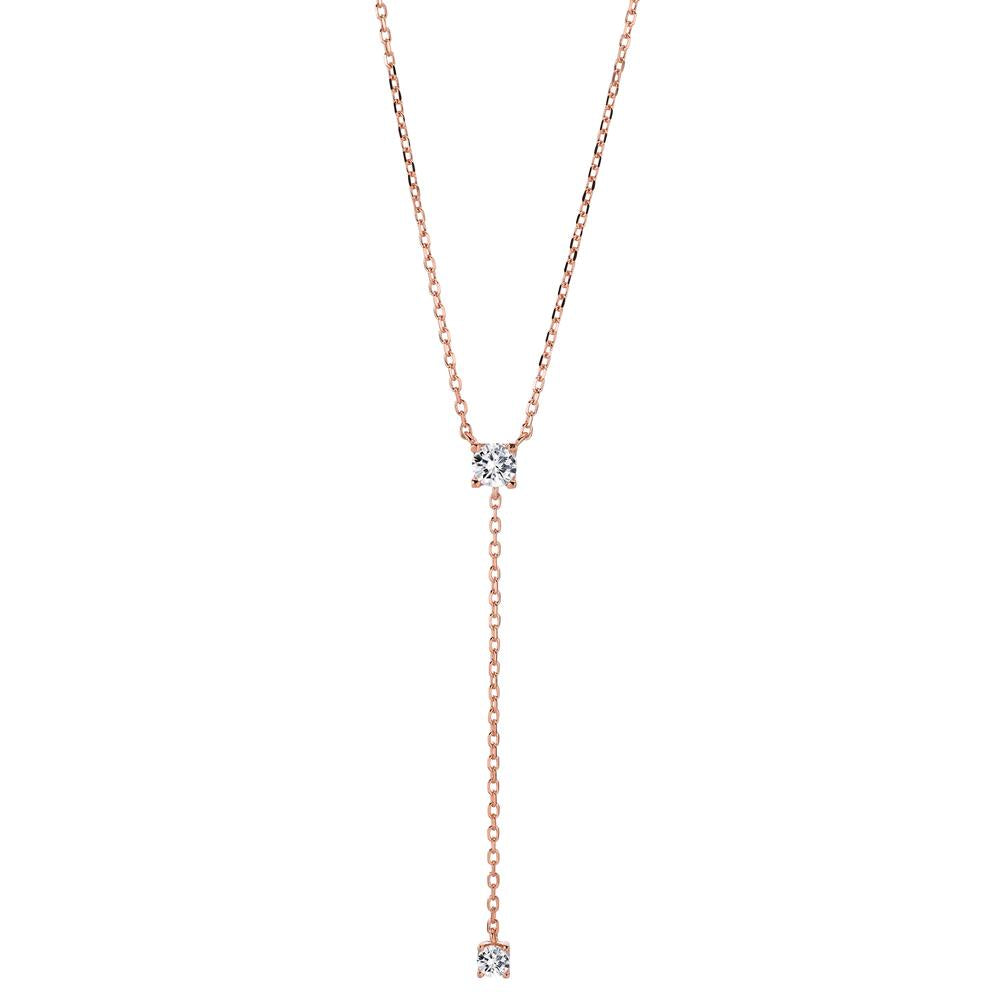 Collier Argent Zircone 2 Pierres rosé Plaqué or 40-45 cm