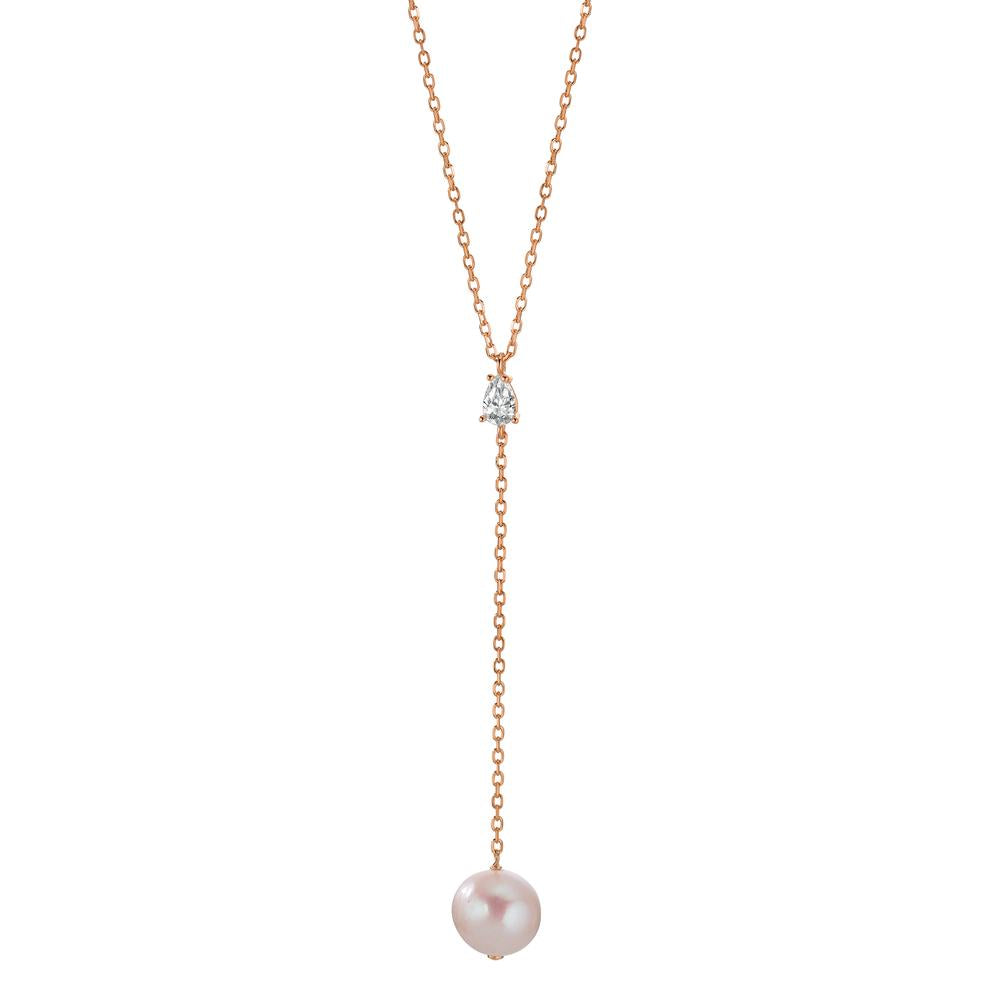 Collana Argento Zirconia rosa dorato Perla coltivata d'acqua dolce 40-45 cm