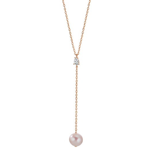 Collana Argento Zirconia rosa dorato Perla coltivata d'acqua dolce 40-45 cm