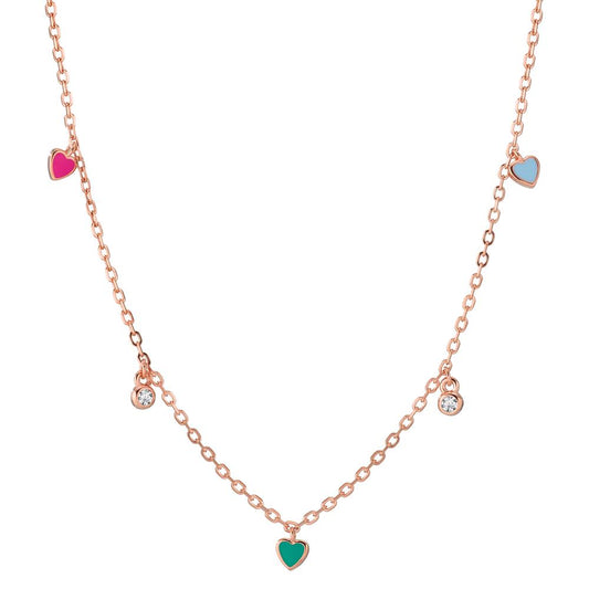 Collier Argent Zircone 2 Pierres rosé Plaqué or Coeur 34-41 cm