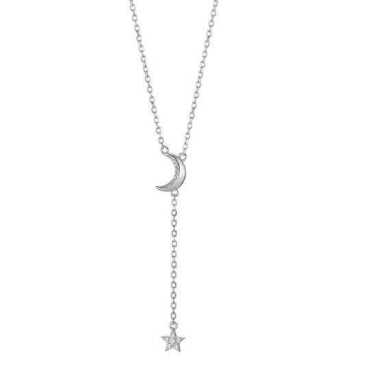 Collier Argent Zircone Rhodié Lune 40-45 cm