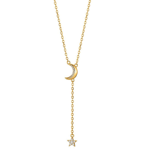 Collier Argent Zircone jaune Plaqué or Lune 40-45 cm