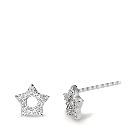 Clous d'oreilles Argent Zircone blanc Rhodié Étoile Ø7 mm