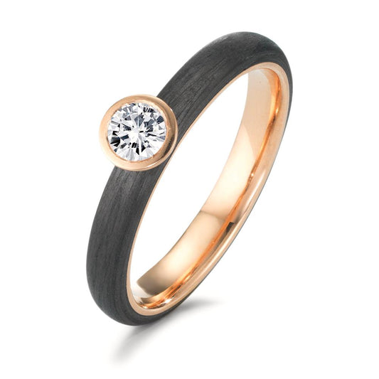 Solitär Ring 750/18 K Rosegold, Carbon Diamant 0.25 ct, w-si Ø5 mm