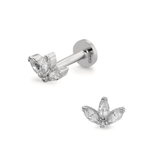 Piercing Or blanc 18K Zircone 4 Pierres Ø4.5 mm