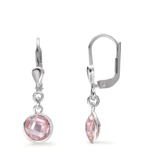 Ohrhänger Silber Zirkonia pink, 2 Steine Ø6 mm