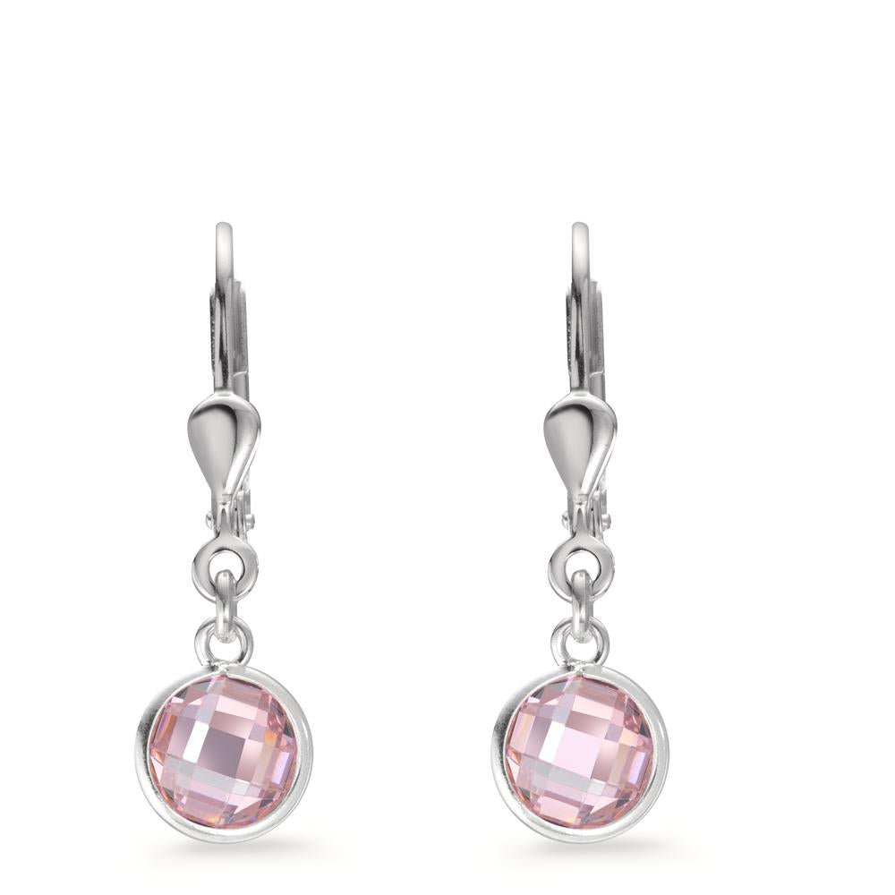 Ohrhänger Silber Zirkonia pink, 2 Steine Ø6 mm