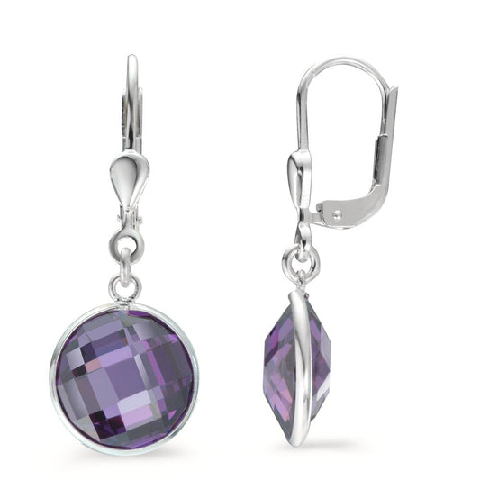 Pendant d'oreilles Argent Zircone violet, 2 Pierres Ø10 mm