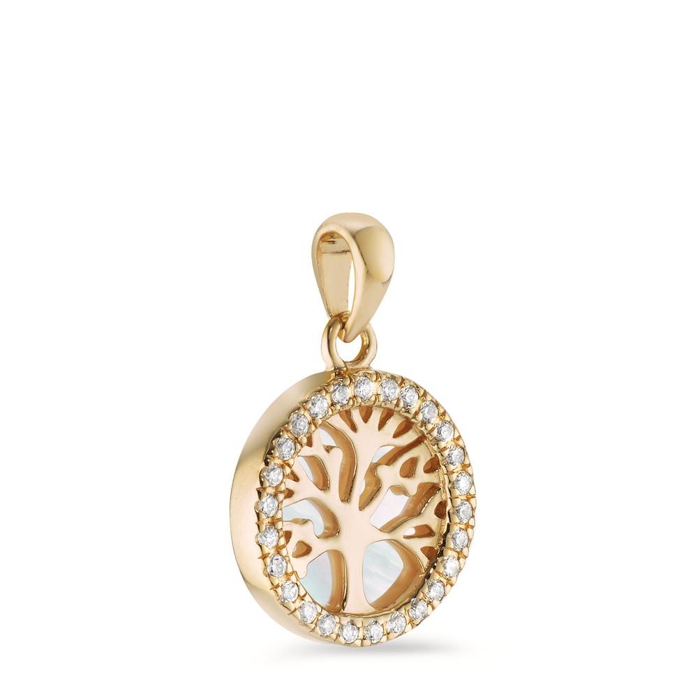 Pendentif Argent Zircone jaune Plaqué or nacre Arbre de la vie Ø12 mm