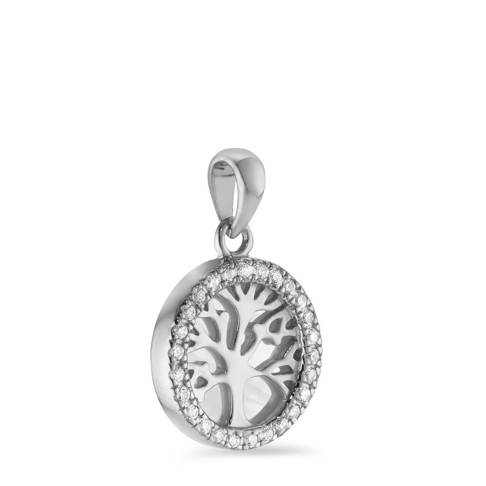 Pendentif Argent Zircone Rhodié nacre Arbre de la vie Ø12 mm