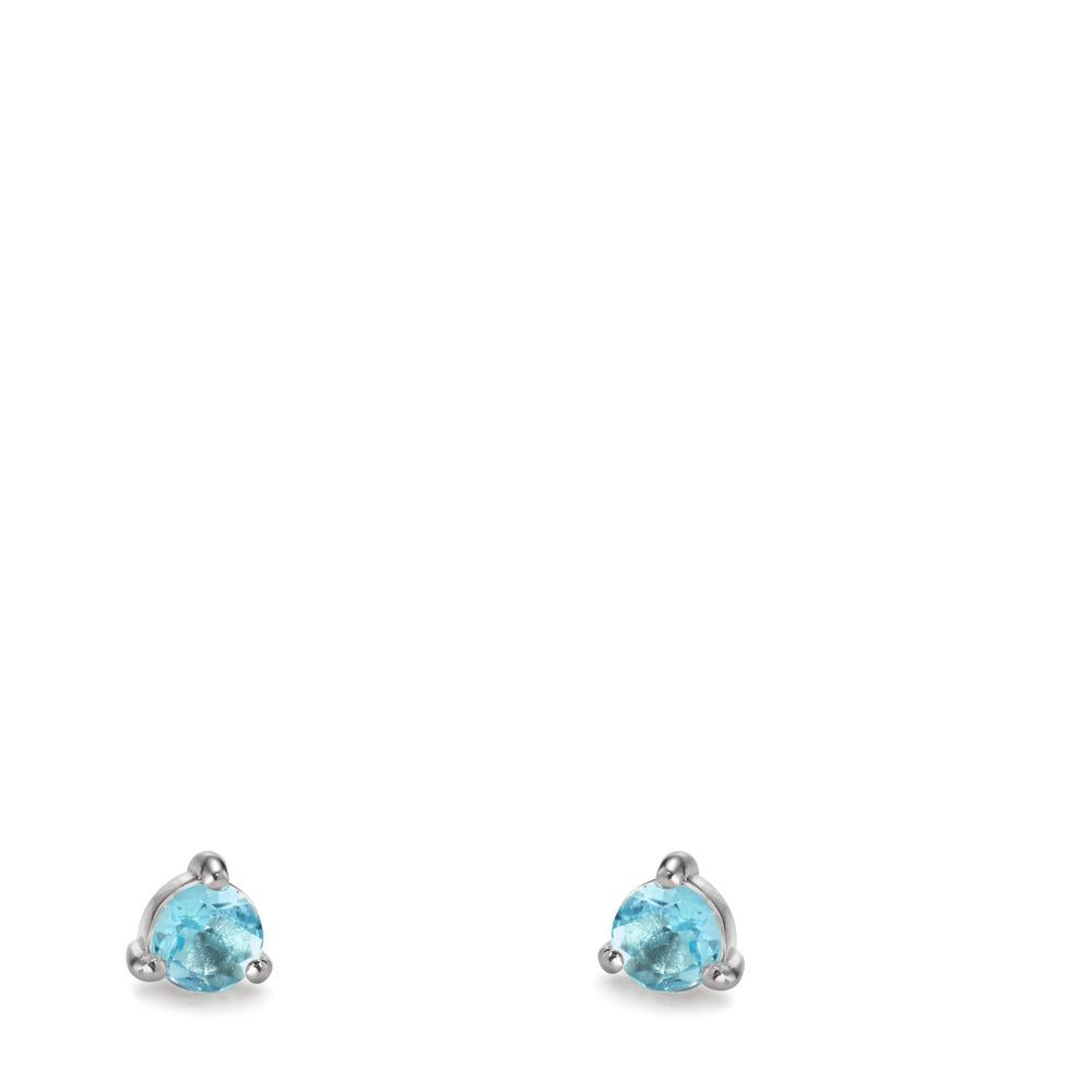 Clous d'oreilles Argent Topaze bleu, 2 Pierres Rhodié Ø3.5 mm