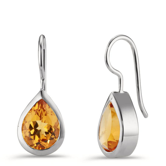 Pendant d'oreilles Argent Citrine 2 Pierres Rhodié