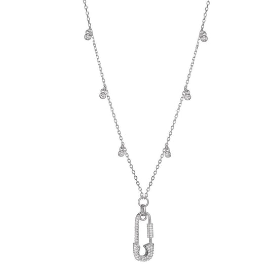 Collana Argento Zirconia rodiato PIN di sicurezza 40-45 cm