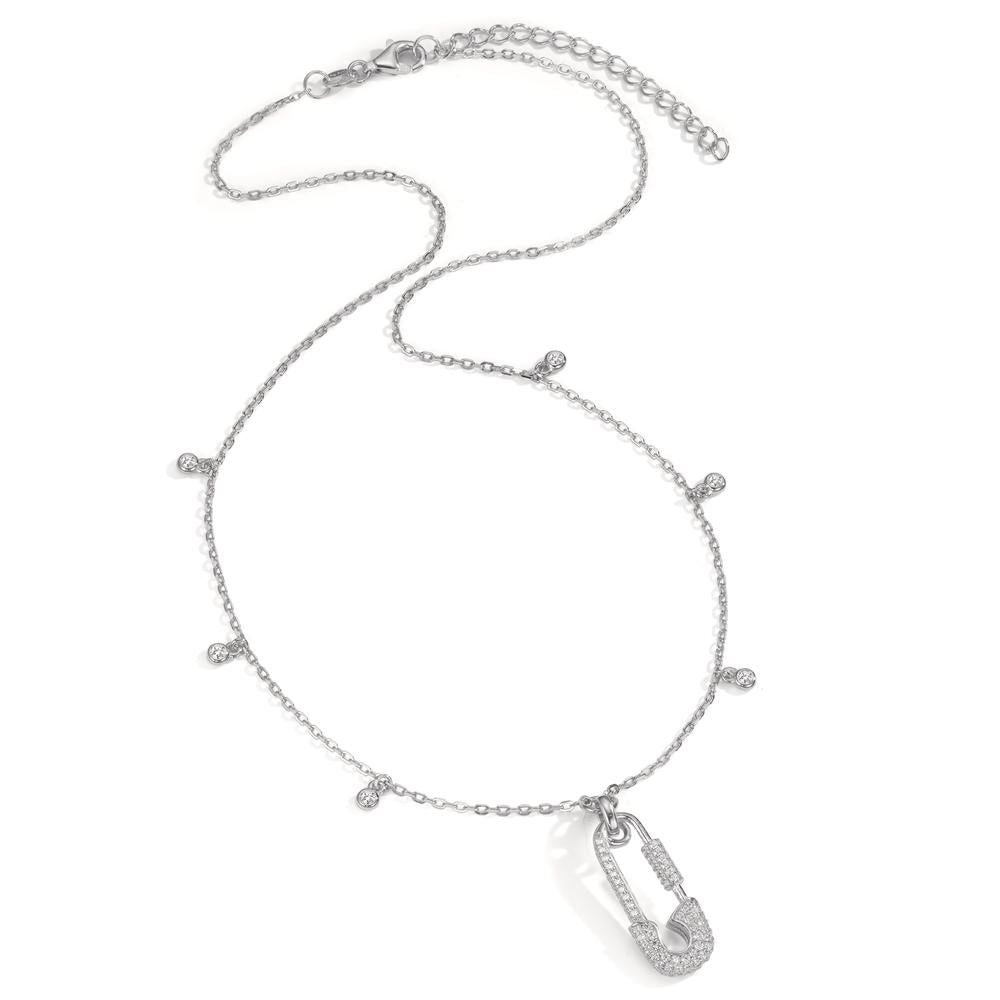 Collana Argento Zirconia rodiato PIN di sicurezza 40-45 cm