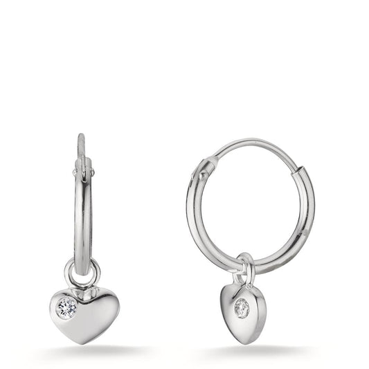 Orecchini a cerchio con pendente Argento Zirconia bianco, 2 pietra Cuore Ø5.5 mm