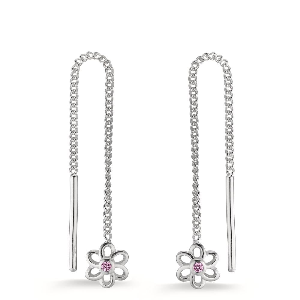 Orecchini a strappo Argento Zirconia rosa, 2 pietra Fiore Ø5 mm