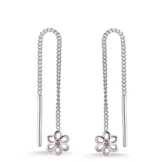 Boucles d'oreilles pendantes Argent Zircone rose, 2 Pierres Fleur Ø5 mm