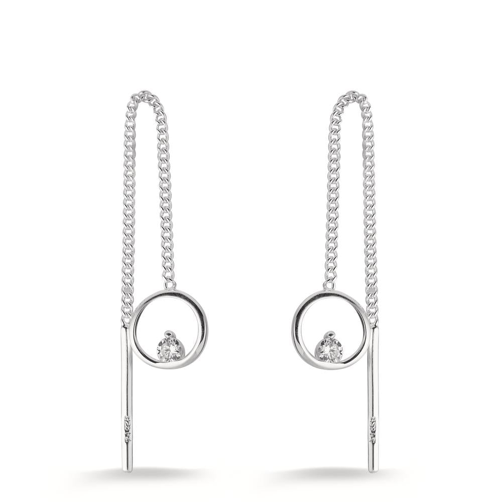 Boucles d'oreilles pendantes Argent Zircone 2 Pierres Ø7 mm