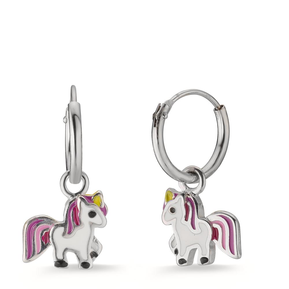 Créoles avec pendentif Argent Rhodié Licorne Ø8 mm