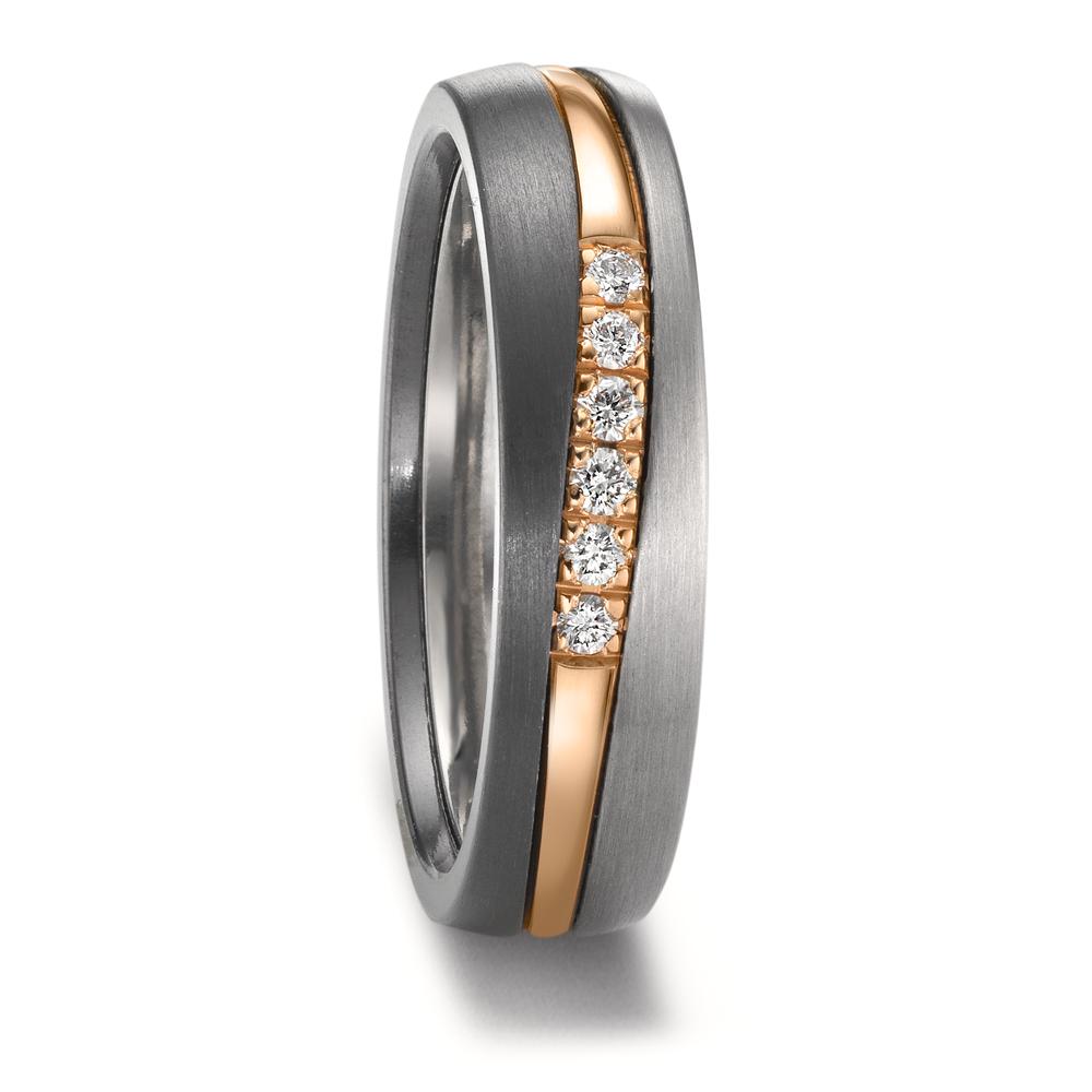 Partnerring Zirkonium, 585/14 K Rosegold, Titan Diamant 0.10 ct, 6 Steine, w-si