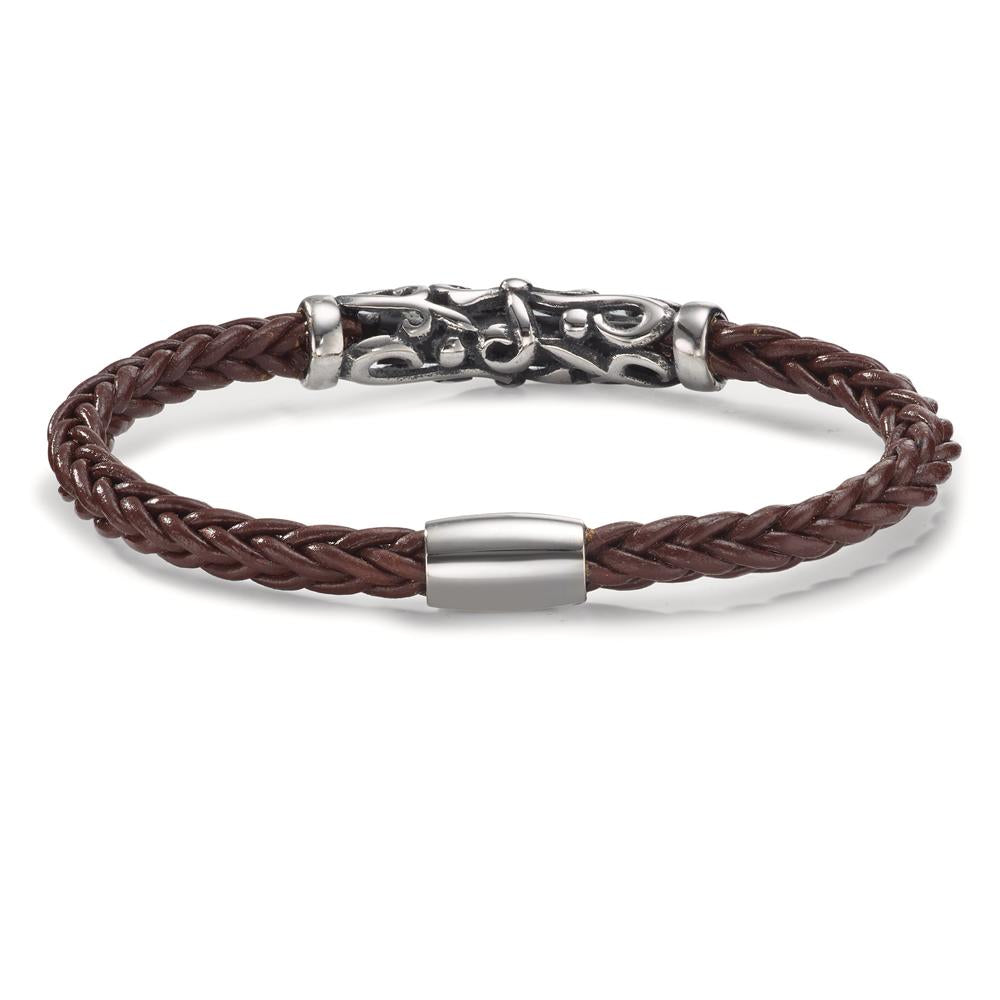 Bracelet Acier inoxydable, Cuir Patinée 22 cm Ø6.5 mm