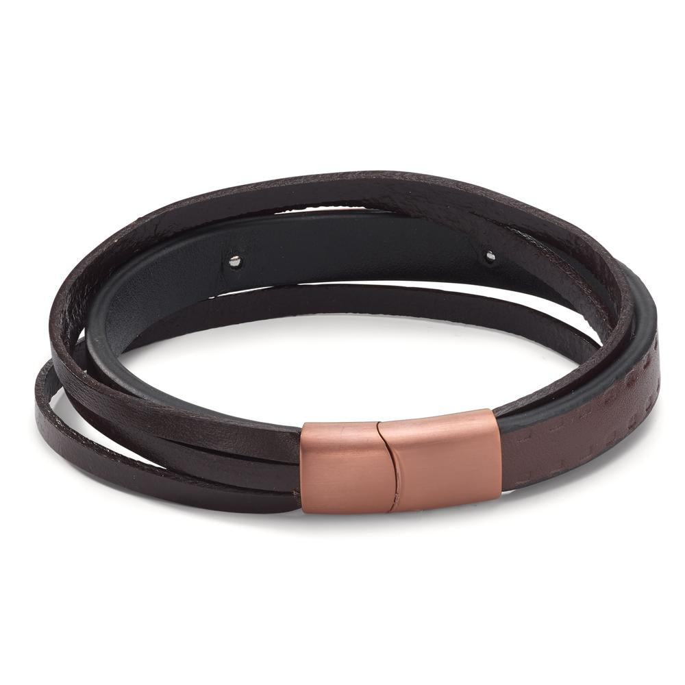 Bracciale Acciaio inossidabile, Pelle marrone rivestimento IP 20.5 cm