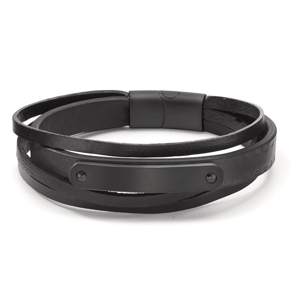 Armband Edelstahl, Leder schwarz IP beschichtet