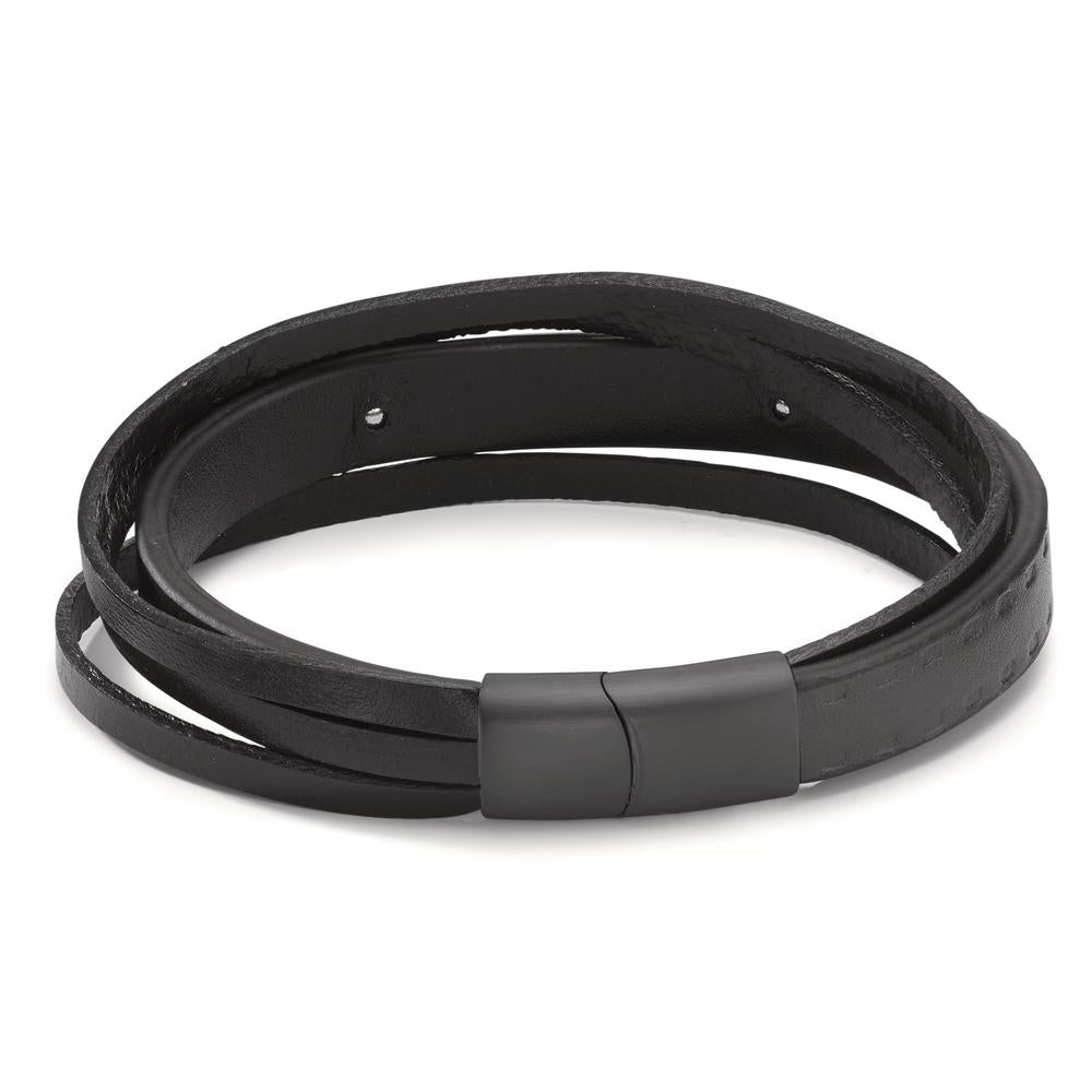 Bracciale Acciaio inossidabile, Pelle nero rivestimento IP 20.5 cm