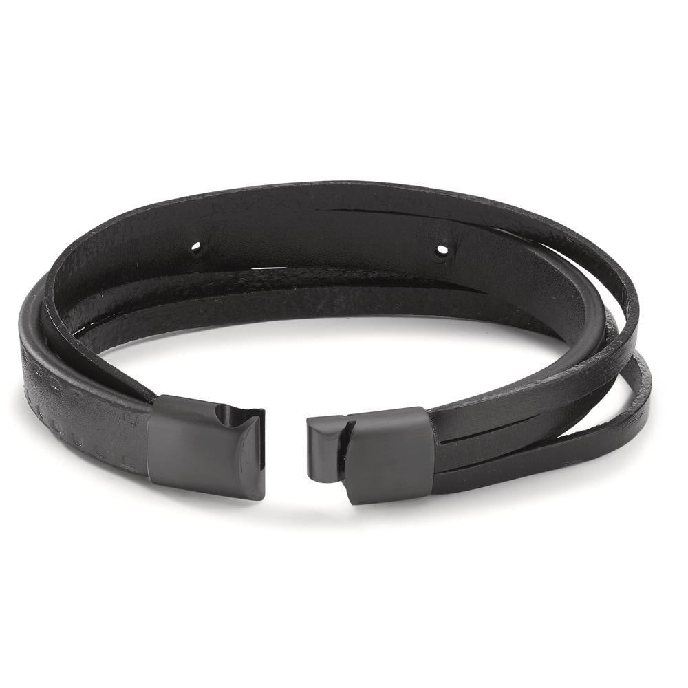 Bracelet Acier inoxydable, Cuir noir PVD 20.5 cm