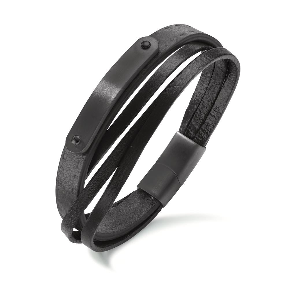 Armband Edelstahl, Leder schwarz IP beschichtet