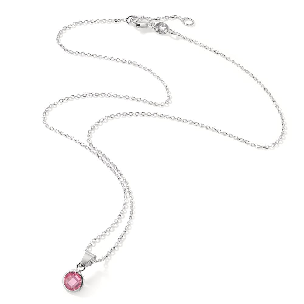 Halskette mit Anhänger Silber Zirkonia rosa verstellbar Ø6 mm