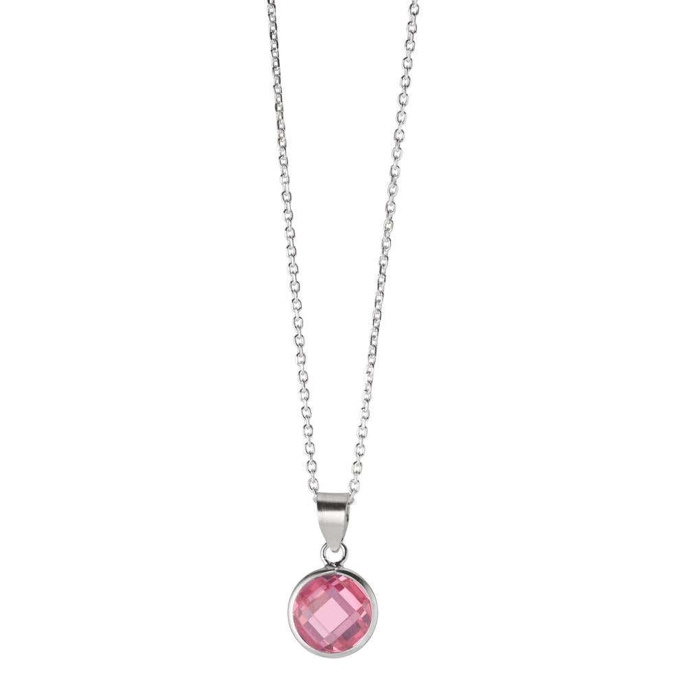 Halskette mit Anhänger Silber Zirkonia pink verstellbar Ø8 mm