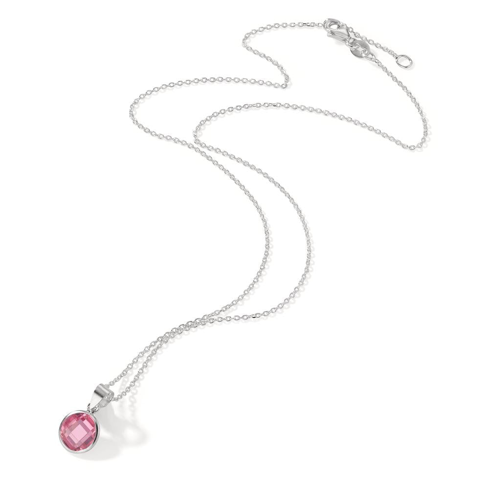 Halskette mit Anhänger Silber Zirkonia pink verstellbar Ø8 mm