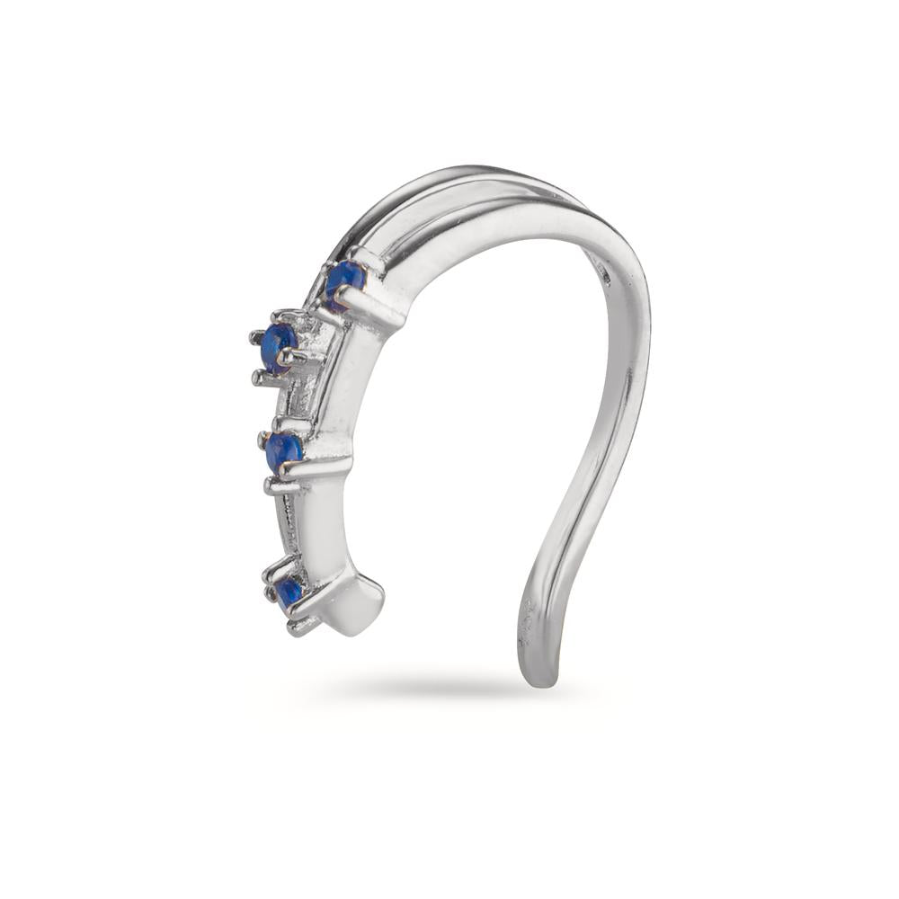 Ear cuff Argent Zircone bleu, 4 Pierres Rhodié Ø10 mm