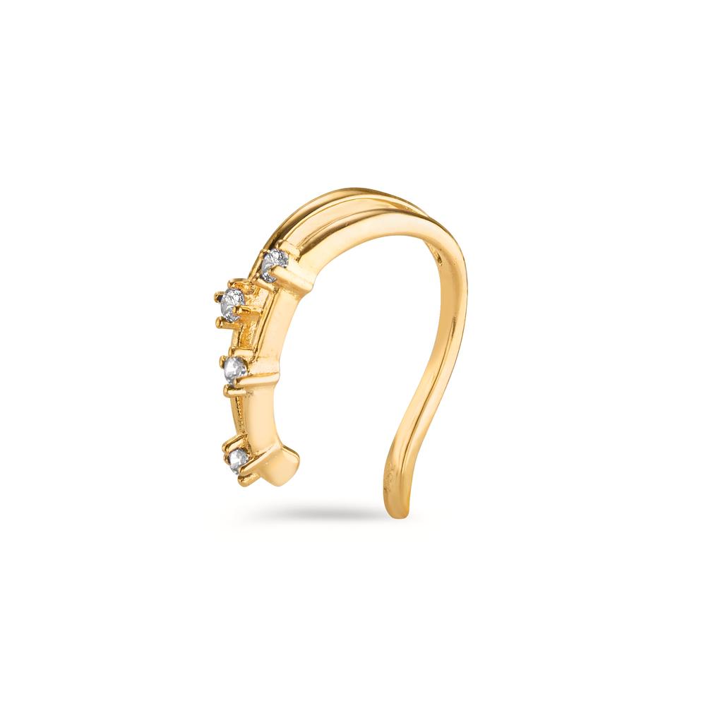 Ear cuff Argent Zircone 4 Pierres jaune Plaqué or Ø10 mm