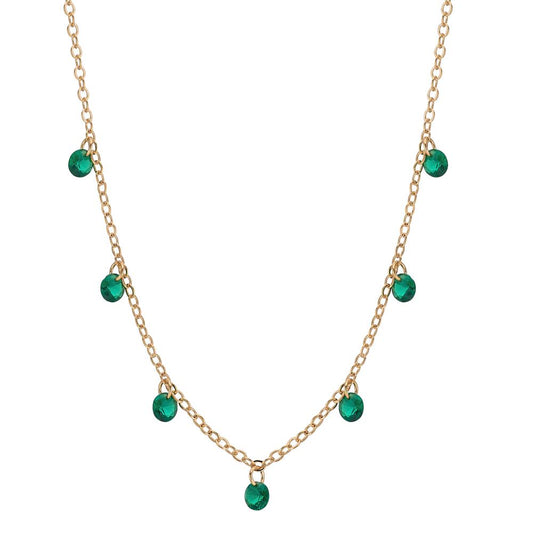 Collana Bronzo Zirconia verde, 7 pietra dorato 40-45 cm