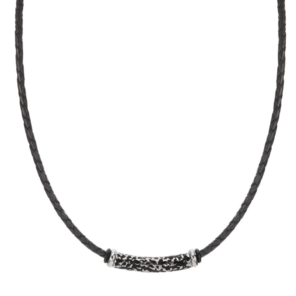 Collier Acier inoxydable, Cuir noir PVD 50 cm Ø3.7 mm