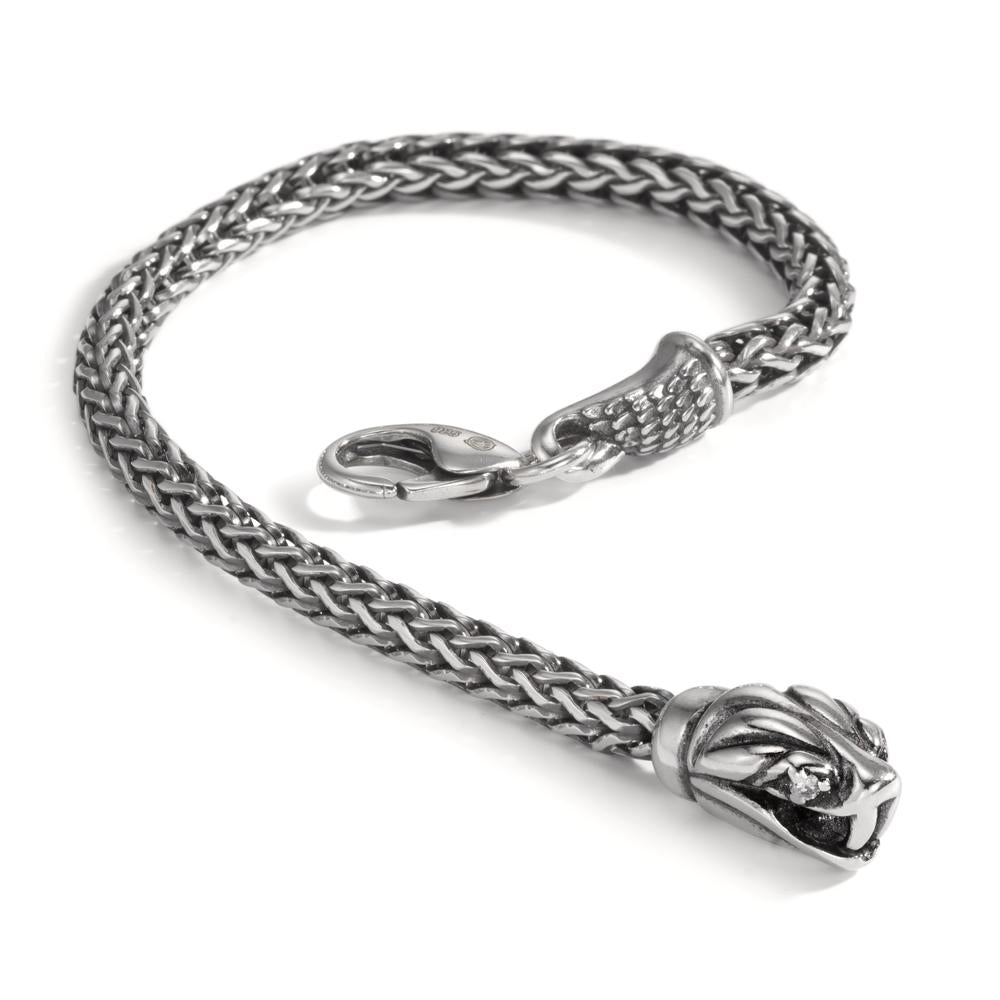 Bracelet Argent Zircone 2 Pierres Patinée Serpent 21 cm