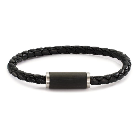 Bracelet Acier inoxydable, Carbone, Cuir 19 cm Ø5 mm