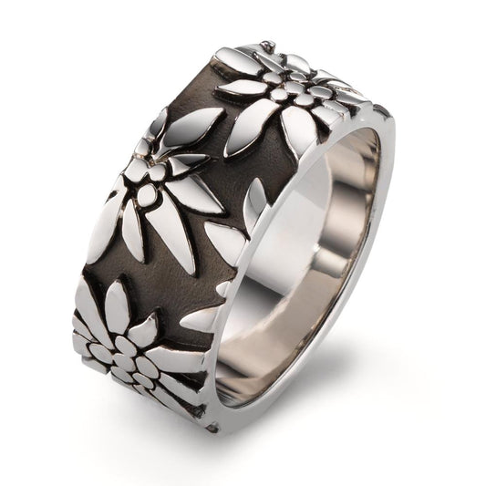 Fingerring Silber schwarz rhodiniert Edelweiss