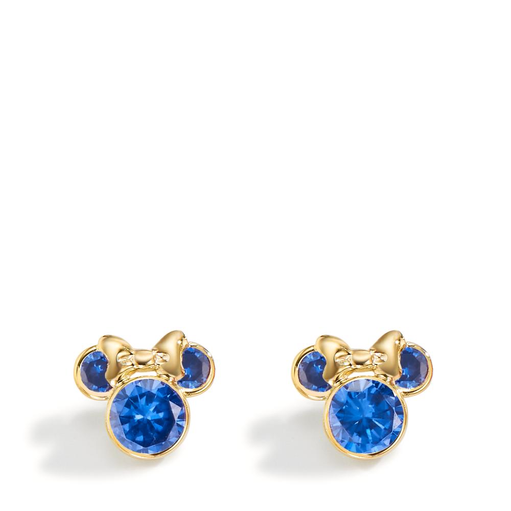 Clous d'oreilles Or jaune 9K Zircone bleu, 6 Pierres Ø8 mm