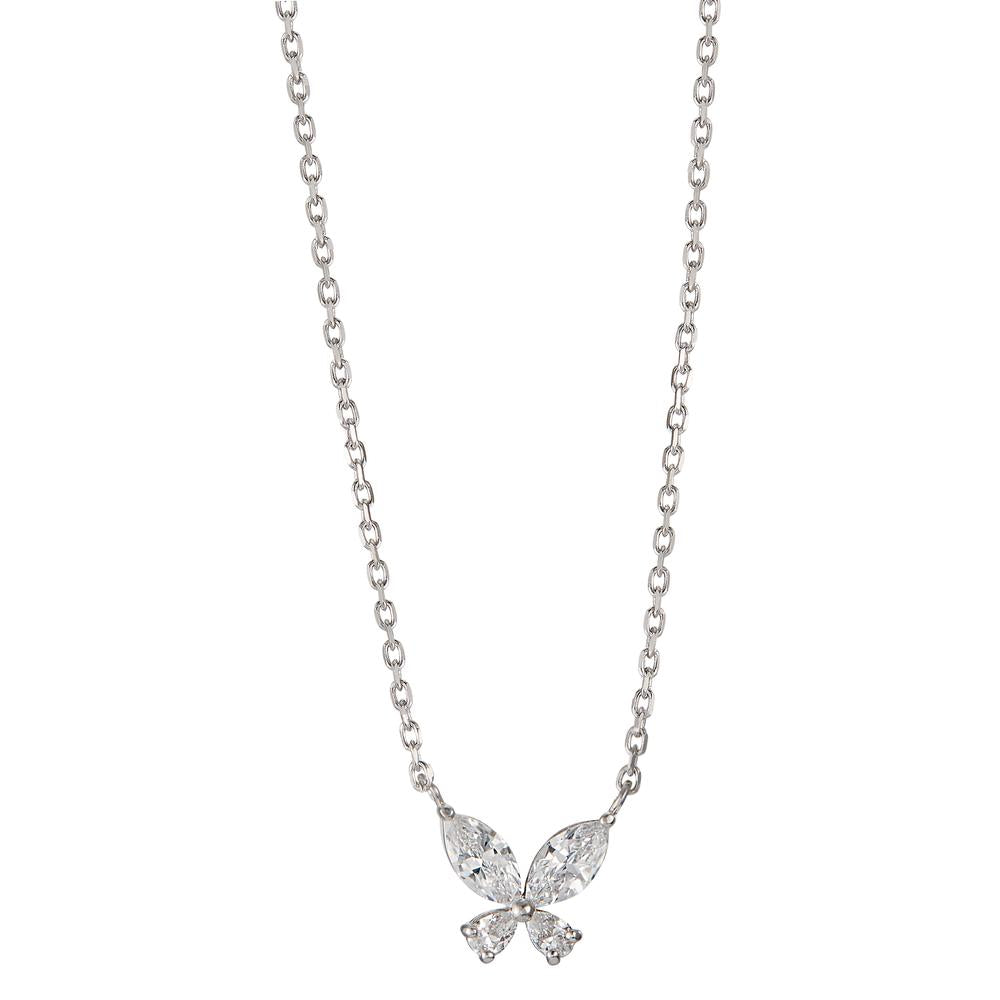 Collier Argent Zircone 4 Pierres Rhodié Papillon 40-45 cm