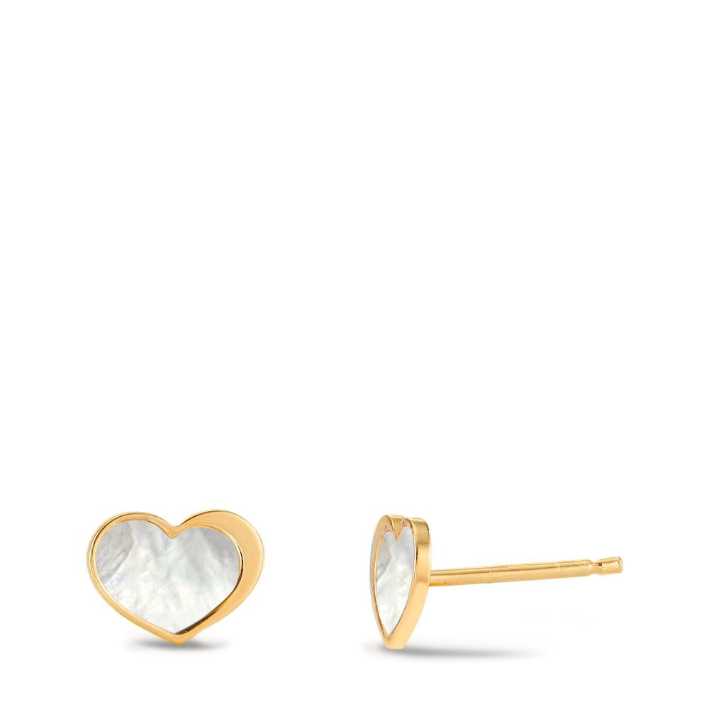 Clous d'oreilles Argent jaune Plaqué or nacre Coeur