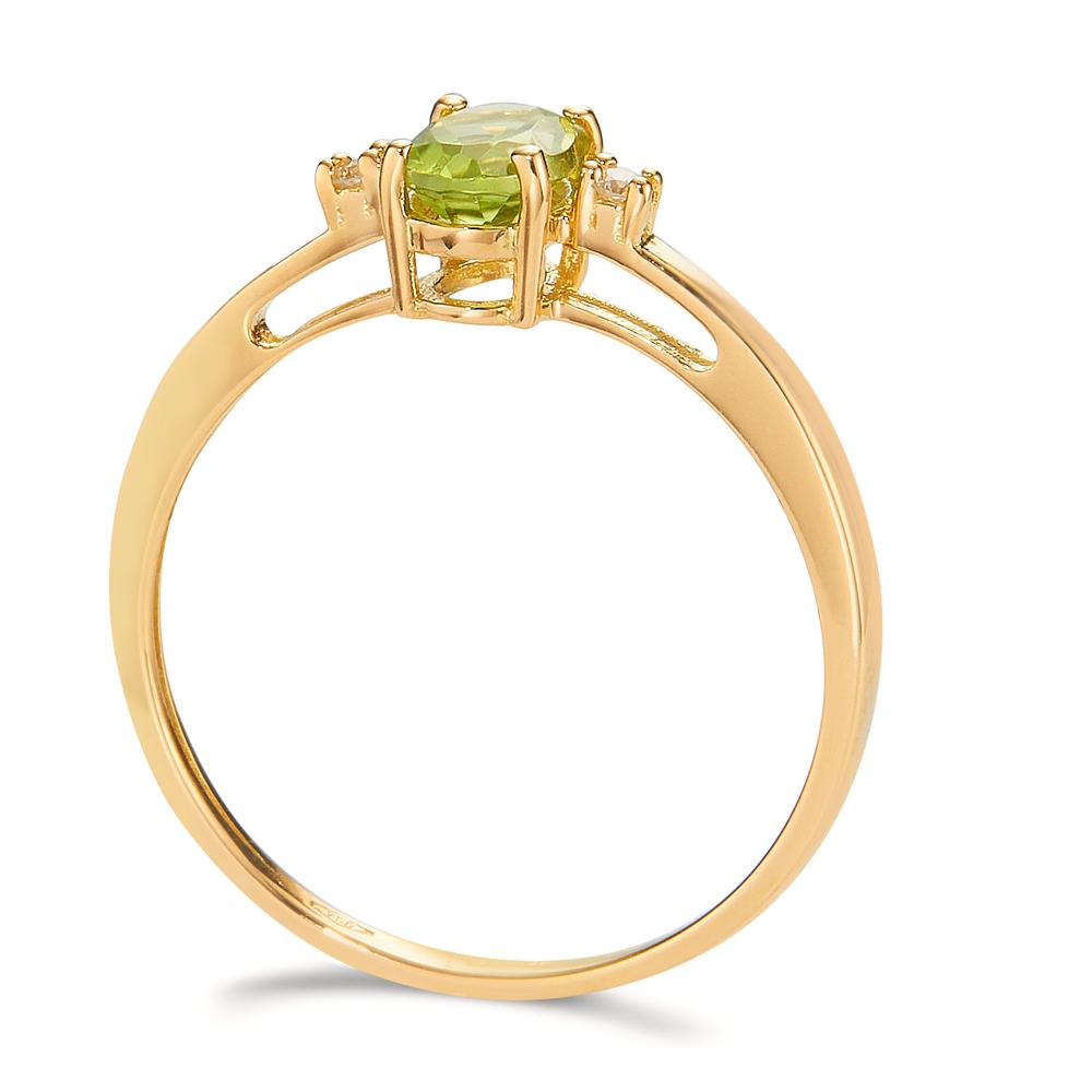 Fingerring 750/18 K Gelbgold Peridot 0.50 ct, Diamant 0.03 ct, 2 Steine, w-si