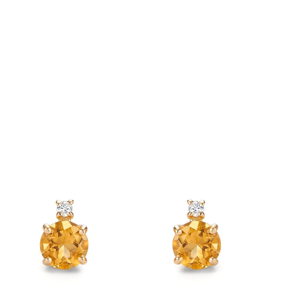 Clous d'oreilles Or jaune 18K Citrine 1 ct, 2 Pierres, Diamant 0.032 ct, 2 Pierres, w-si