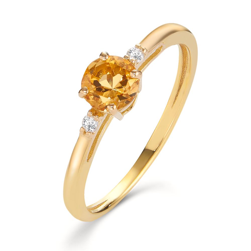 Bague Or jaune 18K Citrine 0.50 ct, Diamant 0.032 ct, 2 Pierres, w-si